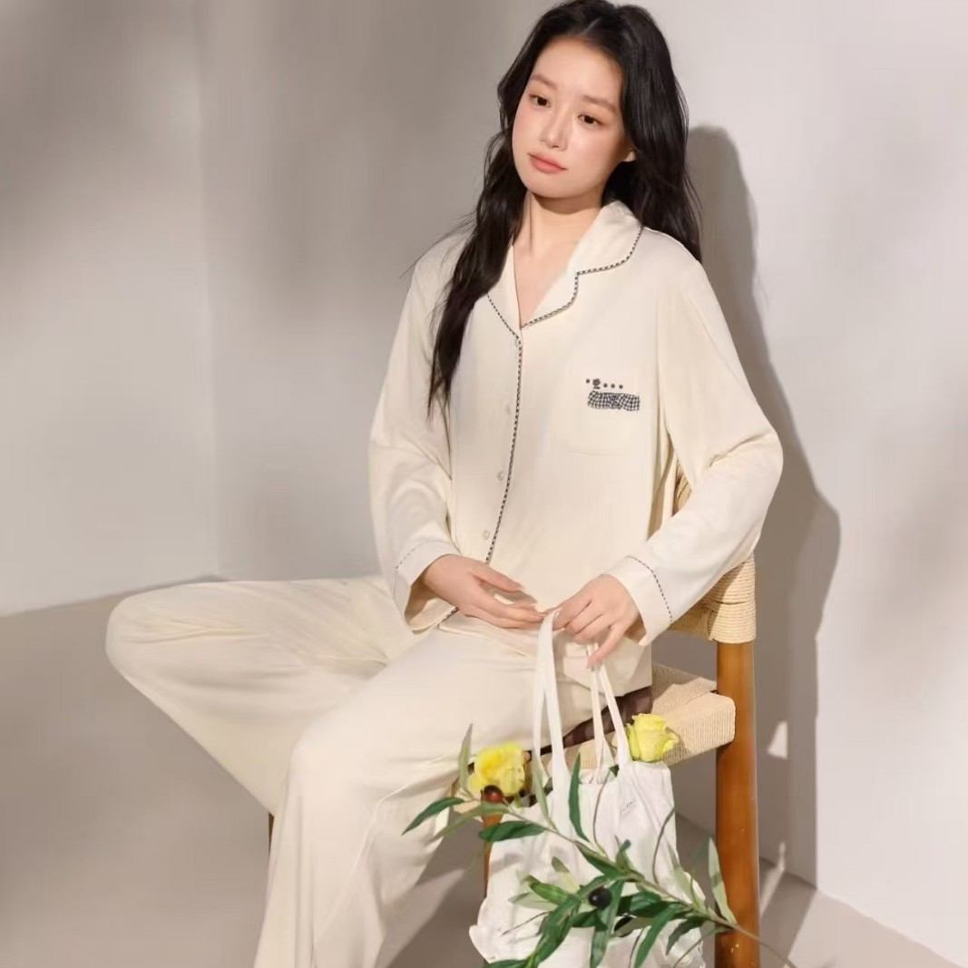 2026秋蓓嘉芙春秋款开衫长袖长裤宽松休闲女士新款家居服套装3373