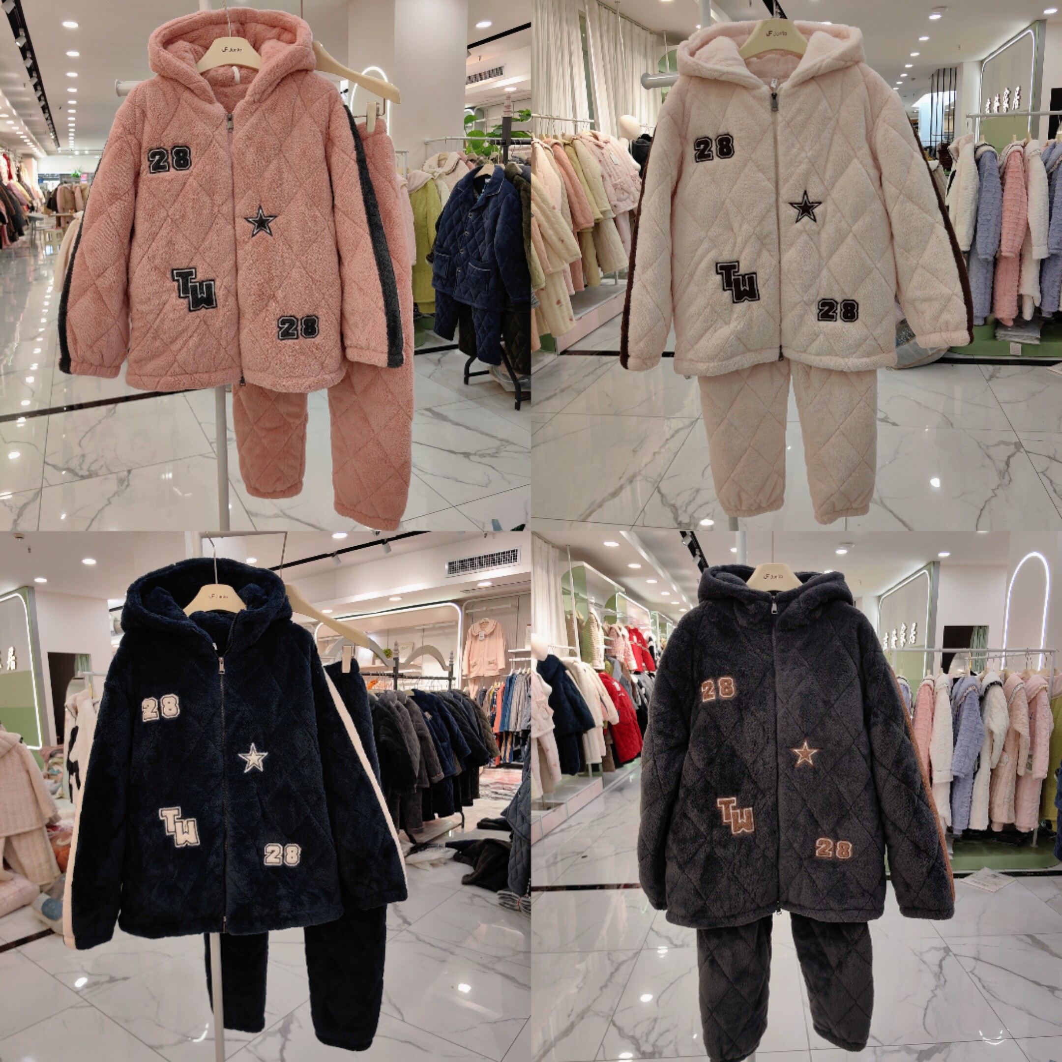 极速鼠情侣冬季男士三层夹棉袄加绒加厚拉链帽子保暖女家居服套装