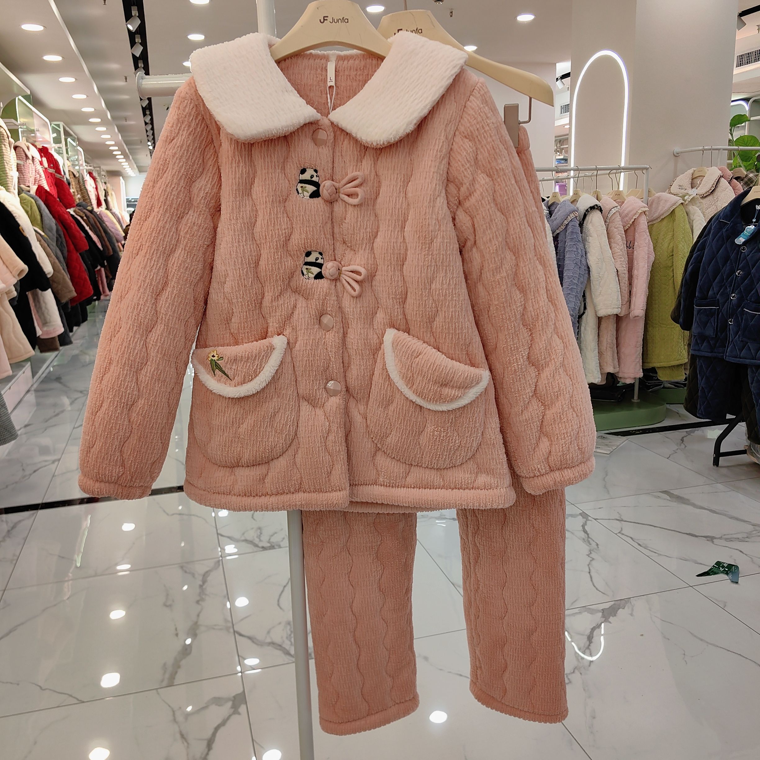 蔓莉莲特价款加厚睡衣冬季女三层夹棉珊瑚绒甜美新国风保暖家居服