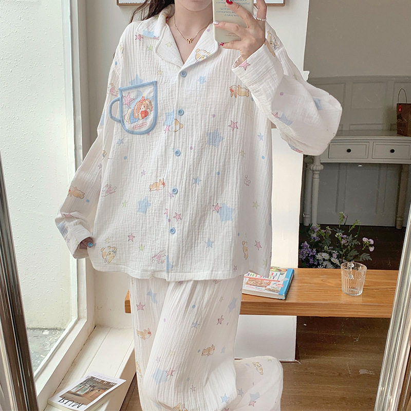 薇尔妮丝长袖睡衣女款纯棉甜美卡通印花套装高级感棉绸纱布家居服