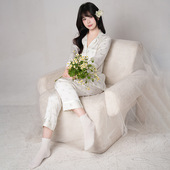 套装 紫日可黛睡衣女春夏新款 开衫 大码 可外穿高级感家居服 醋酸长袖