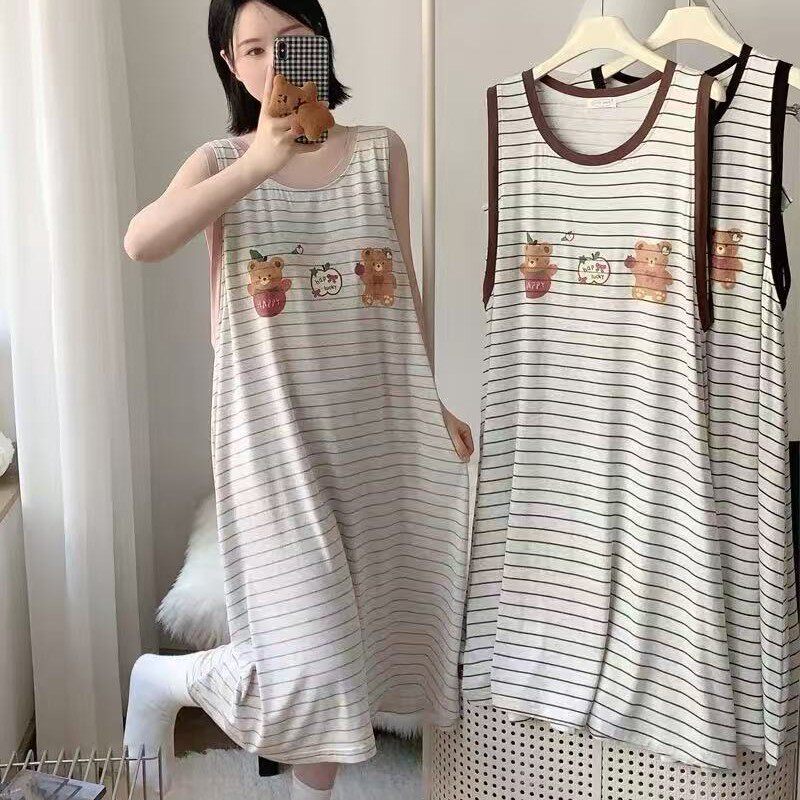 2026花鹿野夏季女士裙无袖背心带胸垫套头睡裙卡通印花家居服9661
