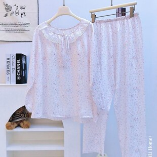 女士 有氧纱圆领家居服柔软纯棉薄款 韩国夏季 小清新艾草棉睡衣套装