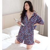 款 豹纹凉感宽松大码 睡衣女莫代尔棉短袖 开衫 家居服丹一太 短裤 夏季