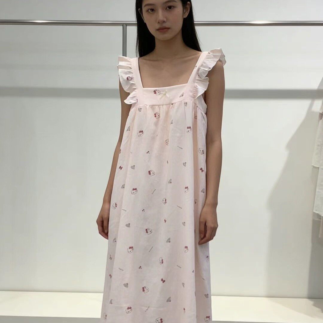 云朵棉带胸垫夏季新款吊带睡裙女中长裙甜美可外穿宽松大码家居服