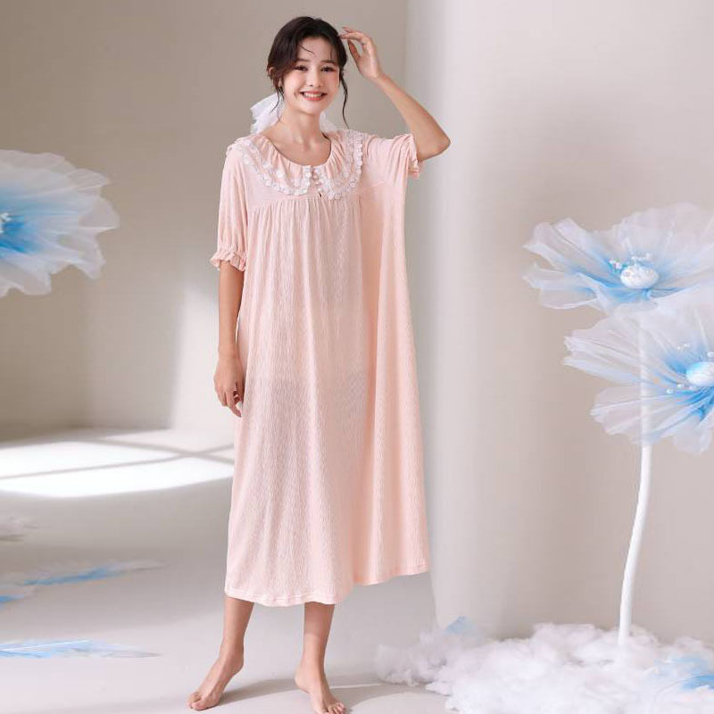 莫棉盼你美半袖短袖裙子内置胸垫纯色家居服2026新款睡裙女款睡衣