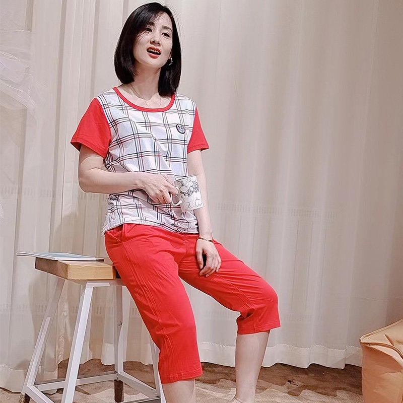 绮瑞特价女士短袖七分裤睡衣莫代尔薄棉宽松大码休闲女夏天家居服