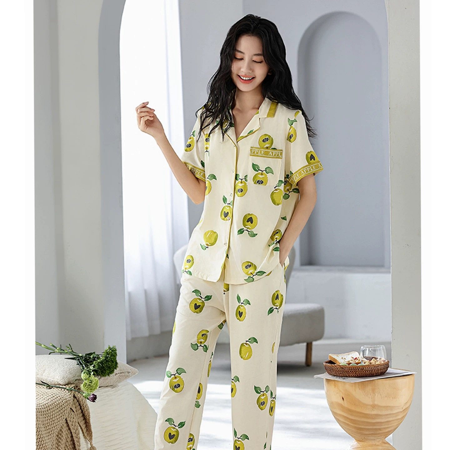 绮瑞女士夏季纯棉短袖长裤家居服