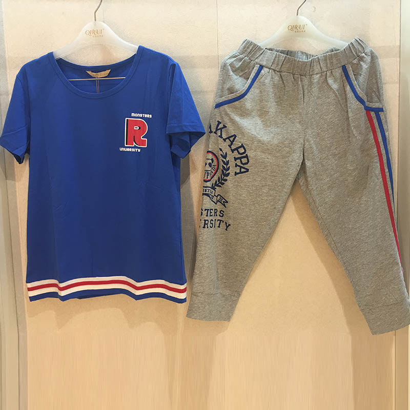 绮瑞女夏季特价圆领短袖七分袖休闲运动可外穿家居服短袖女生睡衣