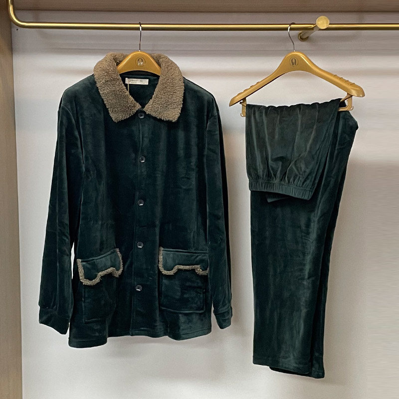 绮瑞男士冬季珊瑚绒睡衣青年男生冬季海岛绒男细绒家居服卡通套装