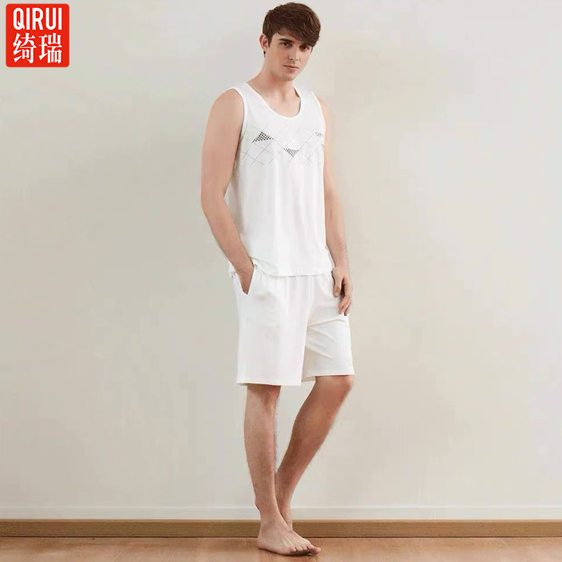 绮瑞男士莫代尔纯色背心短裤睡衣