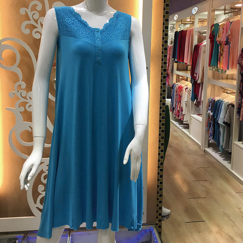 绮瑞高品质莫代尔女士夏季无袖背心睡裙宽松大码纯色女夏天家居服