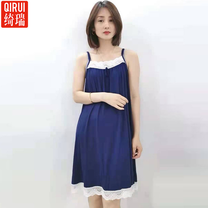 绮瑞莫代尔吊带睡裙女士夏居家服连体裙性感蕾丝花边睡衣夏季薄款