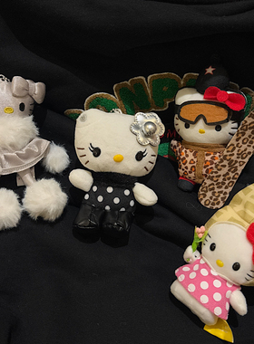 日系中古联名黑皮纹身脏辫KT钥匙扣HelloKitty挂件猫咪公仔包挂饰