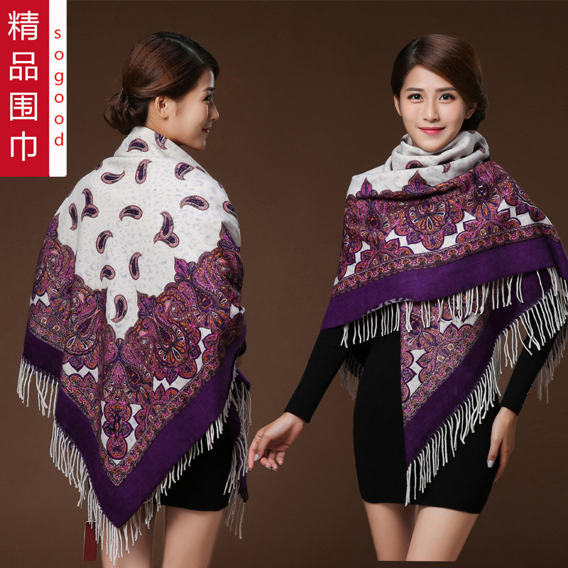 2025新款羊毛大方巾冬季加厚围巾印花民族风披肩旅游百搭保暖女