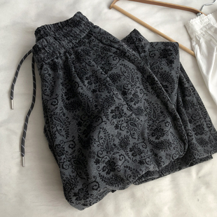 女 高腰休闲直筒长裤 复古腰果花 早秋厚款