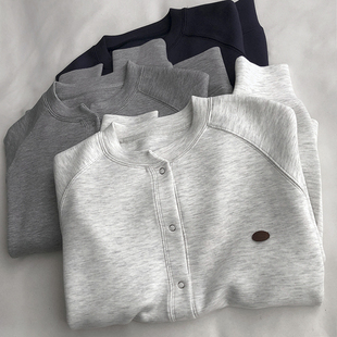 订标舒适空气棉休闲外套女排扣开衫插肩长袖卫衣女简约秋季