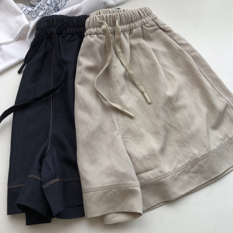 软软牛仔开叉百搭夏季女短裤简约宽松高腰休闲阔腿热裤韩版学生裤