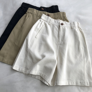 重工 篙支棉+莱赛尔亲肤休闲短裤女一粒扣松紧腰阔腿热裤夏季