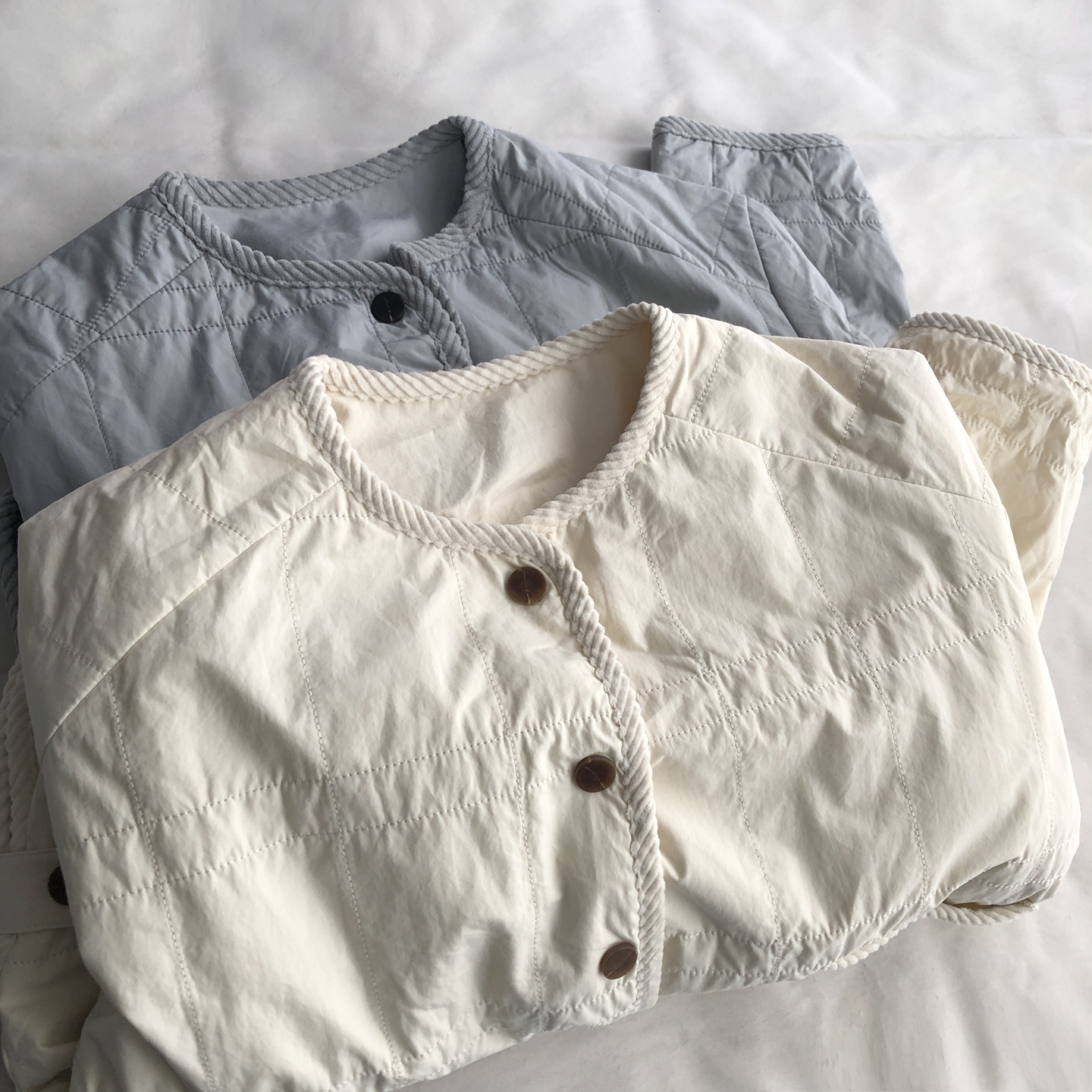 羊毛棉服~精致方格绗线保暖外套织带包边立体温柔简约棉衣开衫