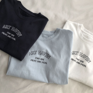 干净韩系 字母印花正肩短袖T恤女夏季百搭休闲tee打底衫上衣