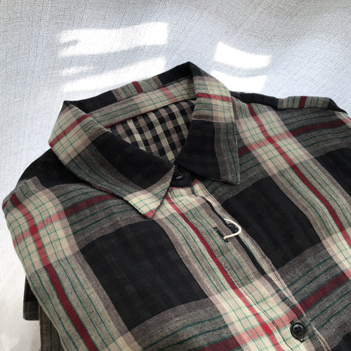 棉纱柔软拼色格纹薄款衬衫女早春新款翻领开衫衬衣