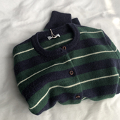 秋冬百搭韩版 复古绿 miu系文艺撞色条纹圆领针织开衫 毛衣外套女