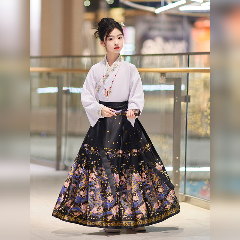 女童马面裙表演服秋冬款汉服2024新明制套装女大童国风唐装民族服