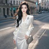 生日裙子高级感party小礼服裙高端轻奢小众赫本风白色丝绒连衣裙