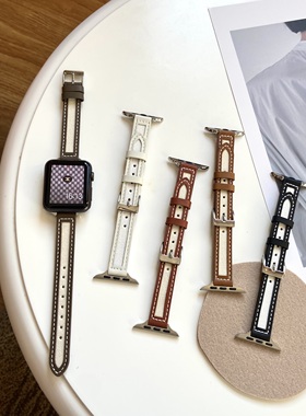 韩系细款帆布小蛮腰真皮苹果表带适用iwatch456se78910代潮女新款
