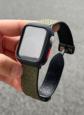 适用苹果手表真空Applewatch serises8/7/5表带iwatch9/4/6SE真皮