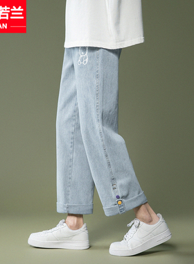 少女裤子秋夏装初中高中学生松紧腰直筒宽松休闲阔腿薄款牛仔长裤