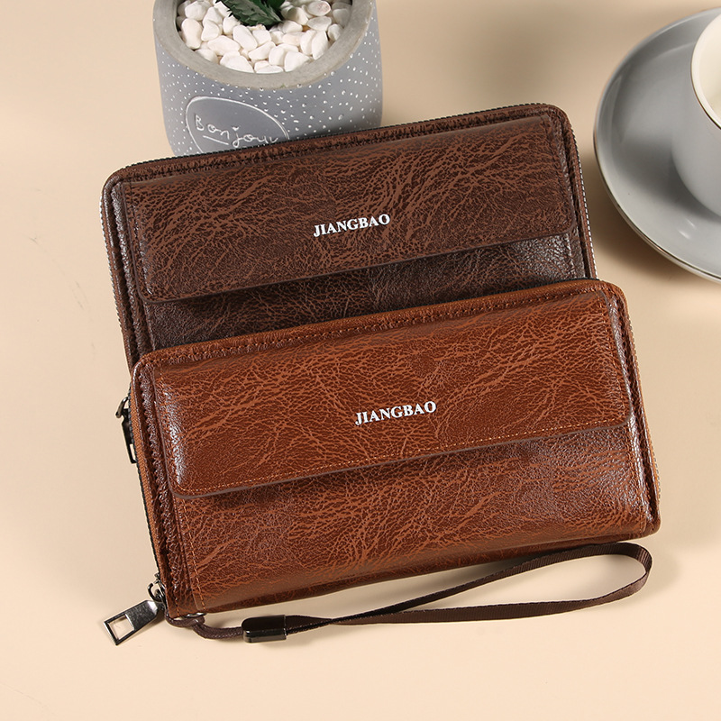 新款男士大容量拉链多卡位钱包钱夹大容量手拿包手机包零钱包