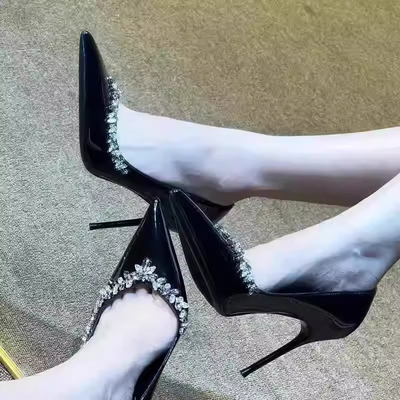 黑色尖头高跟鞋女细跟宴会单鞋女