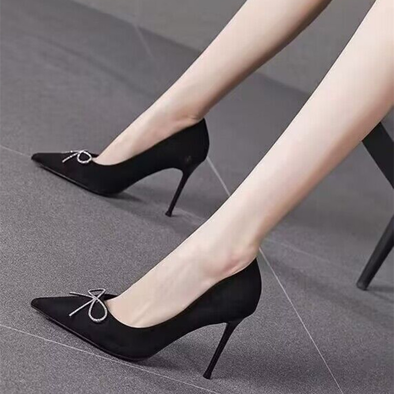 黑色优雅高跟鞋细跟尖头百搭单鞋