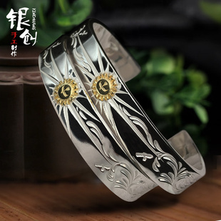 银创高桥吾郎手镯男女18K点金飞鸟925纯银手工唐草日本银饰菊地健