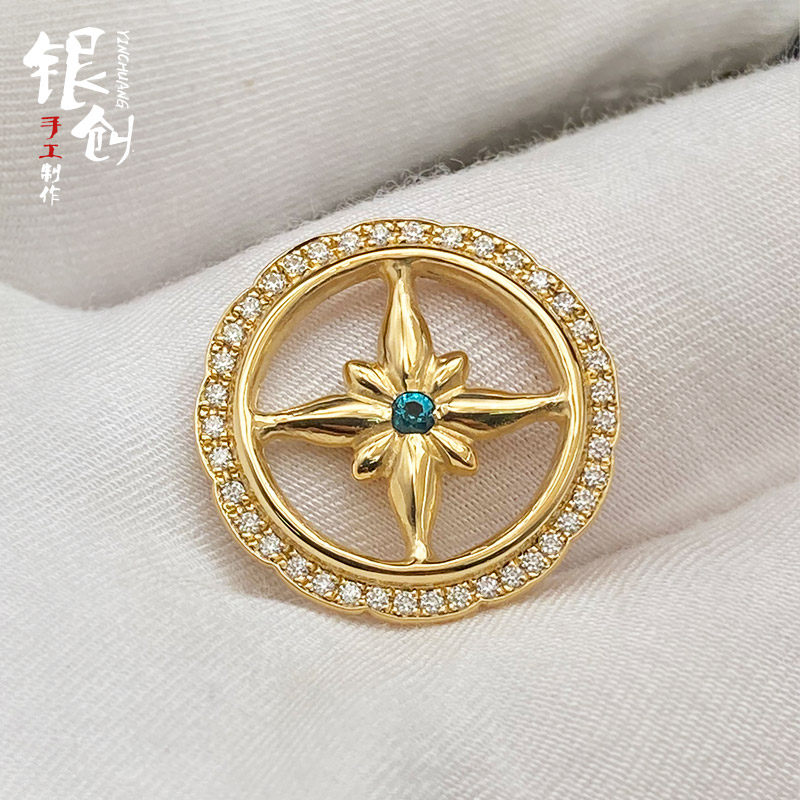 银创鹫见太郎18k金满钻石星光十字轮925银饰手工定制男女配件项链