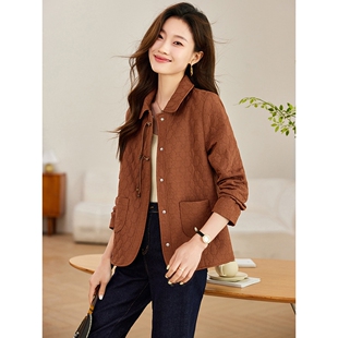 气质时尚 复古文艺风遮肉显瘦小个子百搭翻领外套菱格图案