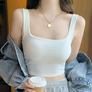 带胸垫吊带背心女夏内搭外穿罩杯一体式露脐无袖百搭短款打底上衣