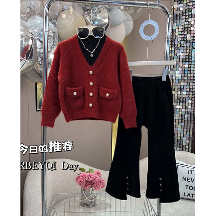 KB-女童2024秋冬韩版小香风毛衣百搭牛仔裤套装4917