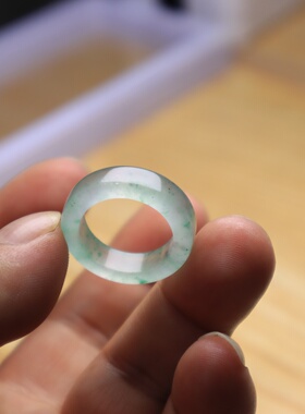 17号冰种戒指阳绿色飘花非洲翠玉戒男女款飘绿指环尾戒扳指送礼