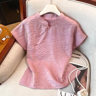 新中式短袖上衣百搭国风提花立领斜襟衬衫女夏高级感改良旗袍小衫