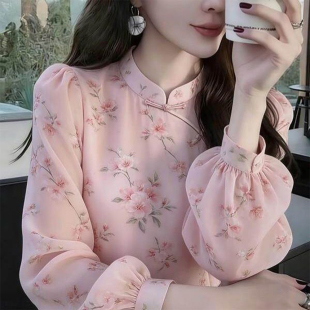 夏季潮款超仙碎花衬衫女时尚宽松百搭个性遮肚灯笼长袖时尚女外衫