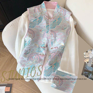 高级感气质早秋衬衫 新中式 2026早秋新款 女装 国风提花立领马甲大码