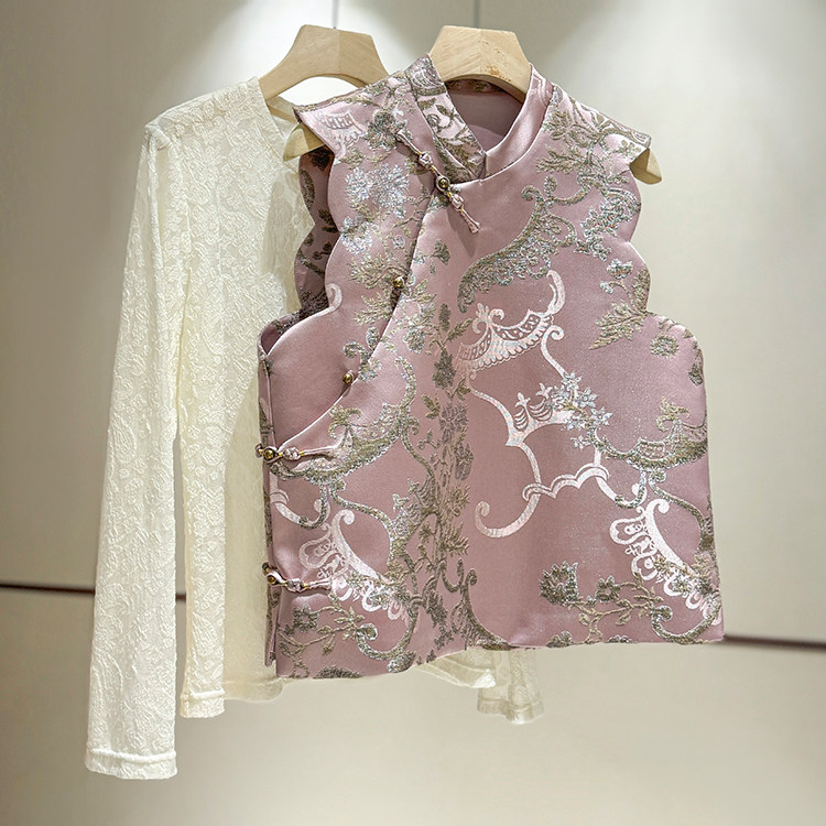 春季新款新中式国风马甲复古印花坎肩背心钉珠马夹高端无袖上衣女