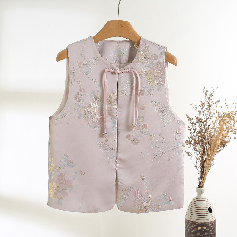 2026春季新款复古粉色提花拼接气质上衣新中式国风高级感无袖马甲,女装/女士精品,马夹,淘宝优惠券,粉丝福利购,淘宝优惠卷