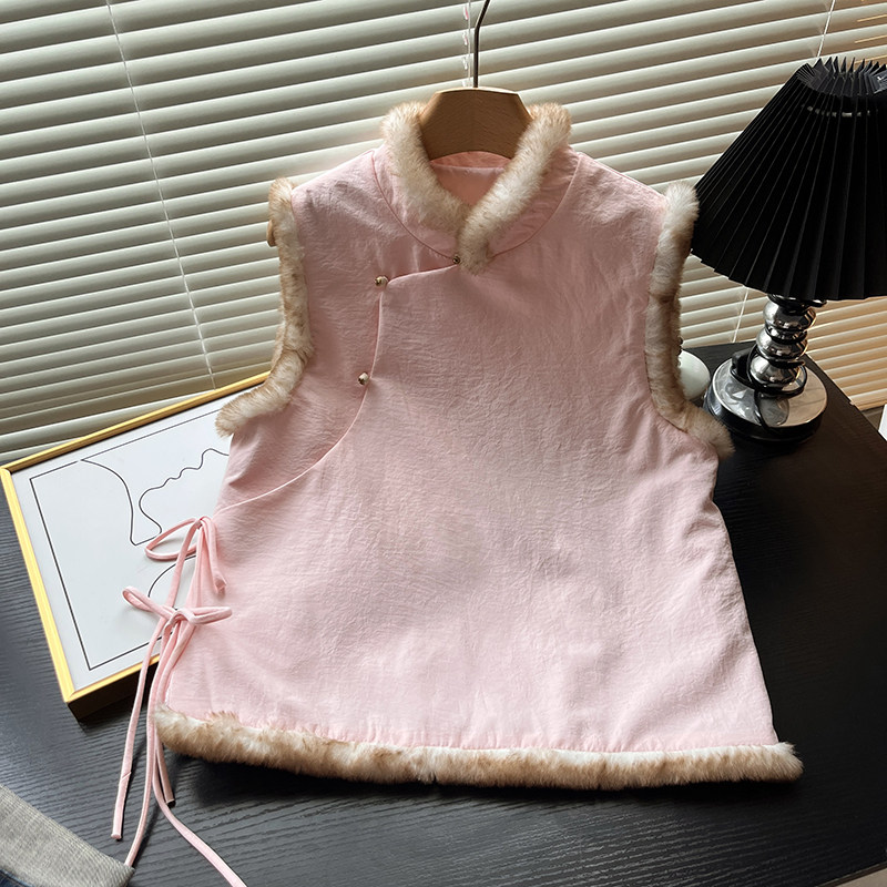 复古夹棉粉色显瘦可爱风新中式国风个性清冷感春季新款毛边马夹女,女装/女士精品,马夹,淘宝优惠券,粉丝福利购,淘宝优惠卷