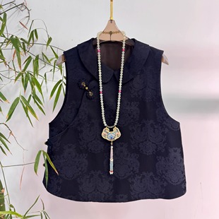 2025秋季新中式国风复古提花娃娃领马甲女高级感轻奢宽松显瘦上衣