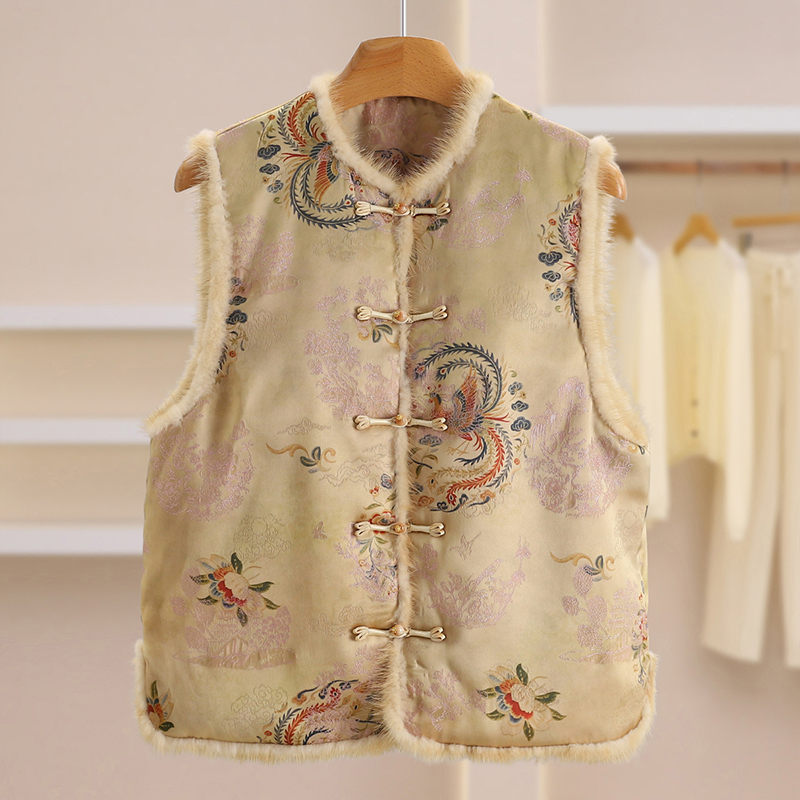 秋冬款复古提花高级感百搭背心外穿上衣新中式国风盘扣夹棉马甲女