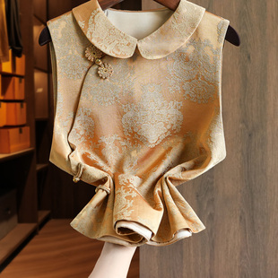 高级感轻奢复古提花2025秋季新中式国风娃娃领马甲女宽松显瘦上衣